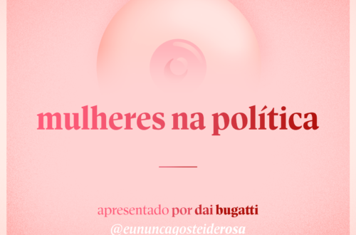 imagem de um seio pela metade como logo do podcast mais a frase "mulheres na política" e "apresentado por dai bugatti" e @eununcagosteiderosa